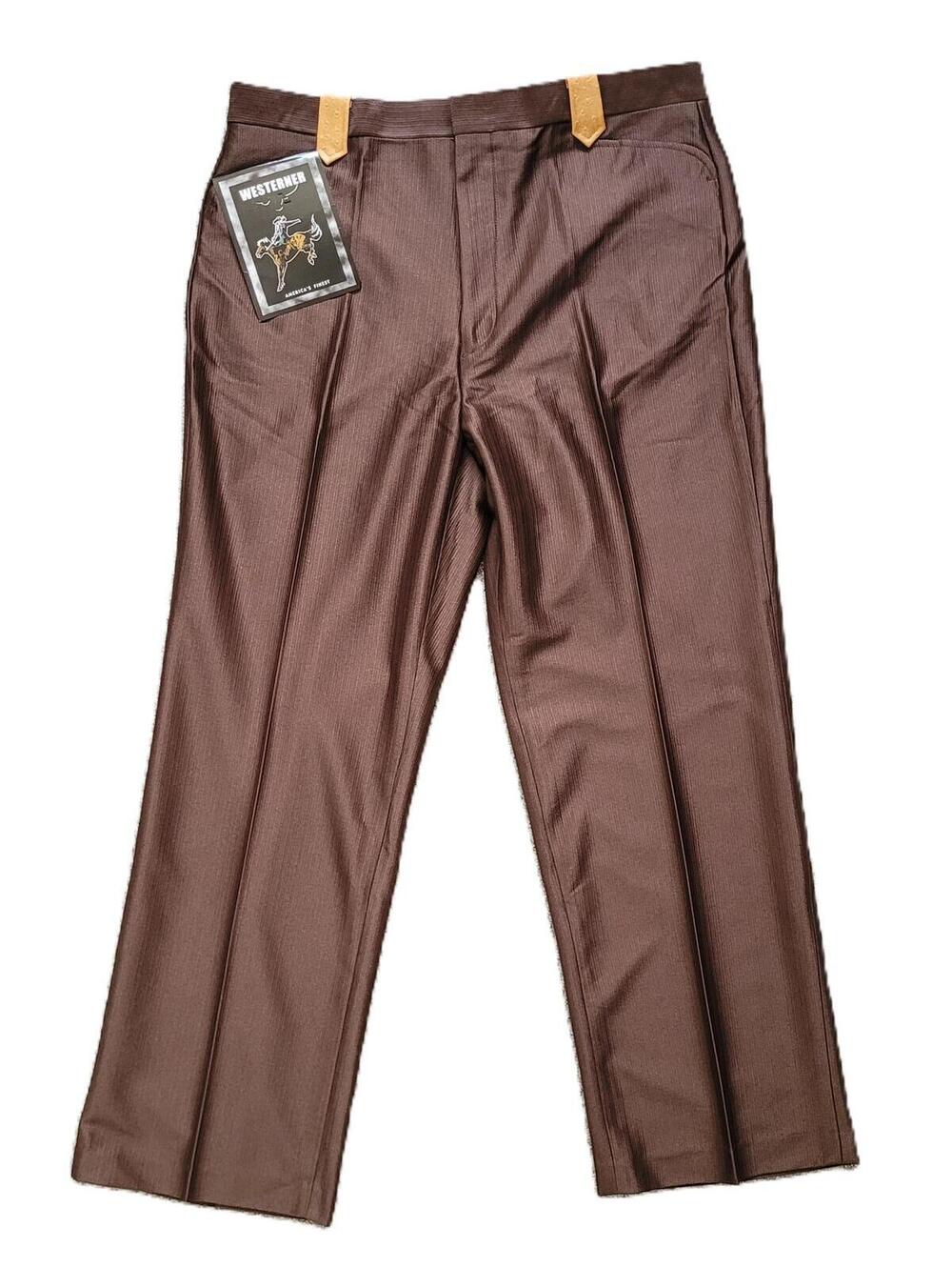 Westerner Men’s 33x30 Western Dress Pants Brown Ostrich Leather Trim NEW Vintage